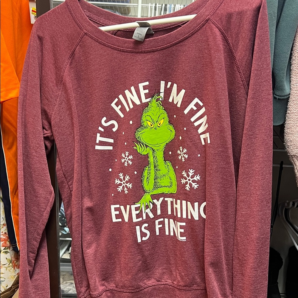 Christmas Grinch Graphic Sweatshirt - Burgundy with Green Print